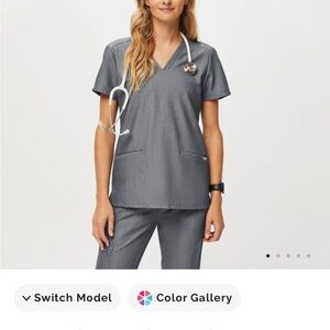 Figs Charcoal Short Sleeve Scrub Top and jogger pants